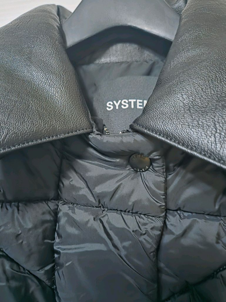 한섬 시스템 25fw 신상 레더 카라 퀄팅 패딩 55 (새것) 이미지