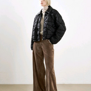 한섬 시스템 25fw 신상 레더 카라 퀄팅 패딩 55 (새것)