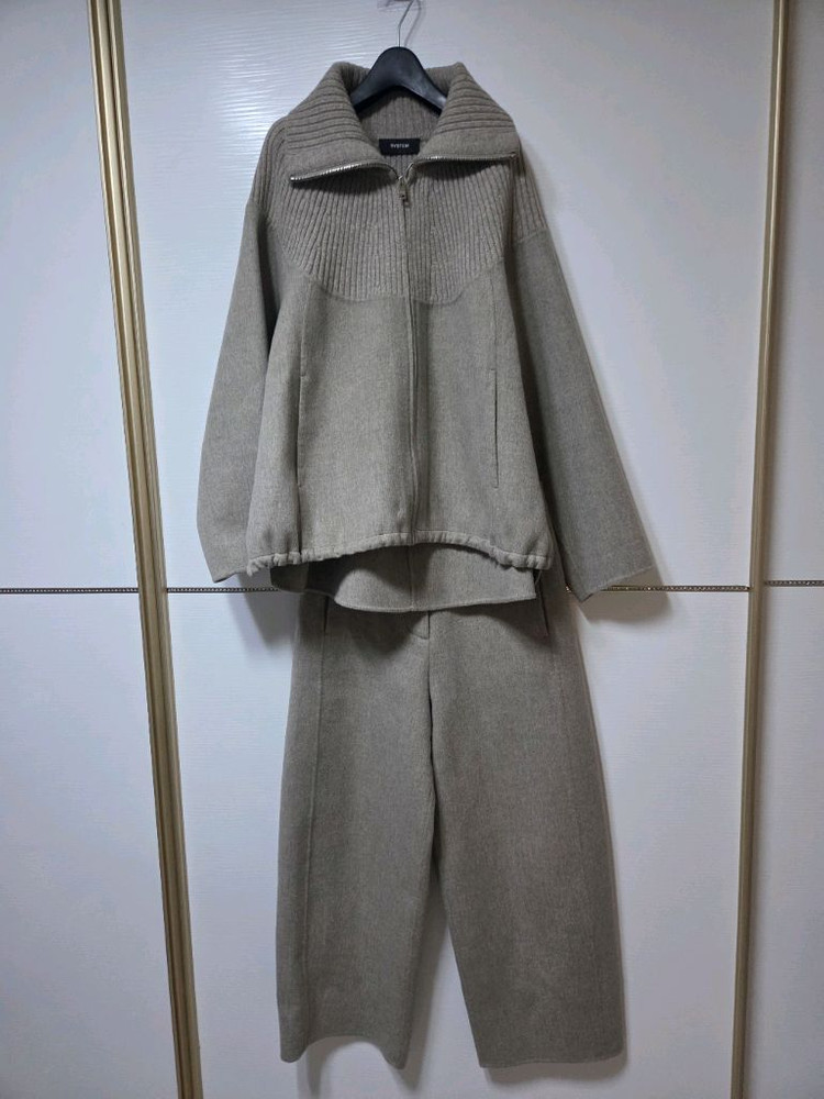 한섬 시스템 25fw 캐시미어 블렌드 집업자켓+팬츠 셋업 55 (새것)--7