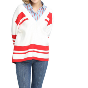 산드로(Sandro) 브이넥 스트라이프 니트