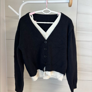 레이어드 투톤 배색 니트 가디건