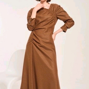 마인 언발넥 드레이프 원피스 카멜 55 랑방 타임 더캐시미어