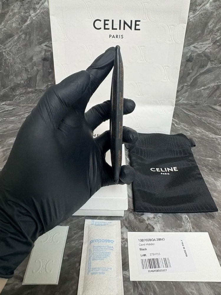 셀린느 트리옹프 카프스킨 캔버스 카드지갑--4