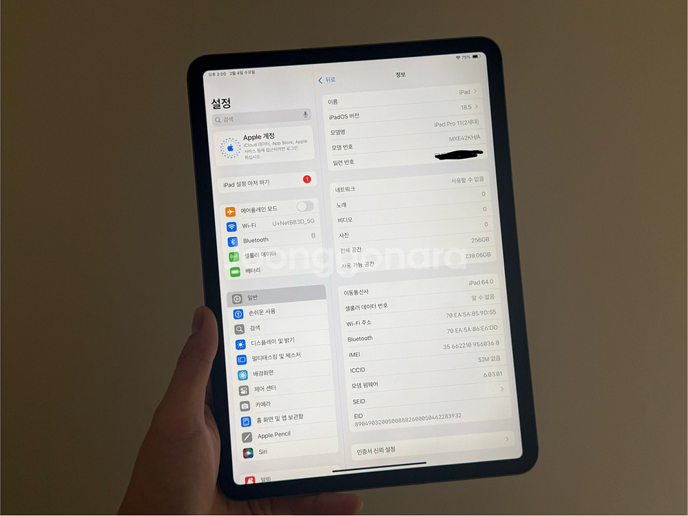 아이패드 프로 2세대 11인치 셀룰러 256G 스그 단품--3