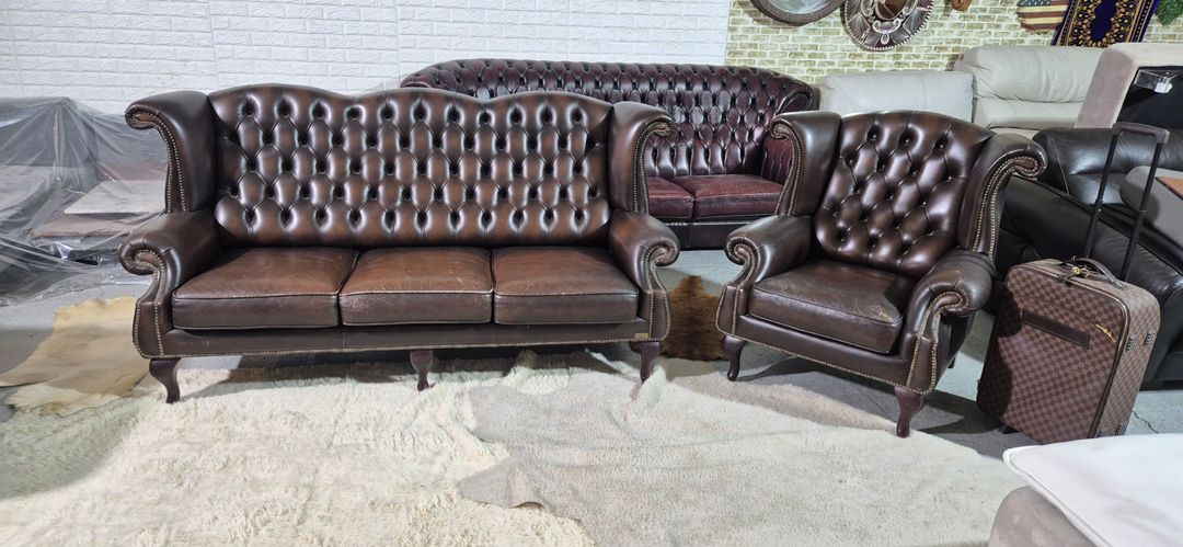 체스터필드 이태리 전체 천연가죽 3+1인소파--1