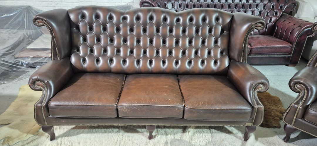 체스터필드 이태리 전체 천연가죽 3+1인소파--3