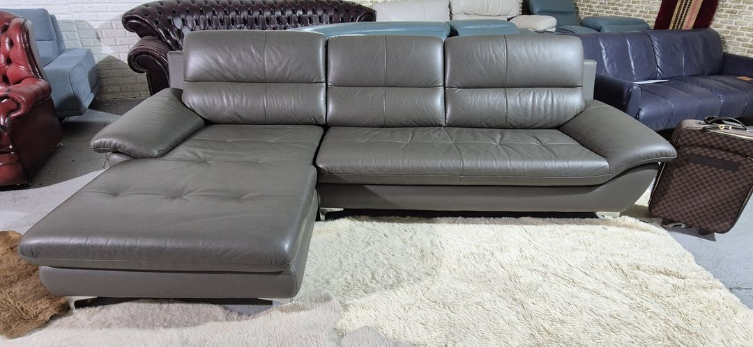 자코모 이태리 천연 통가죽 4인 카우치 소파--1