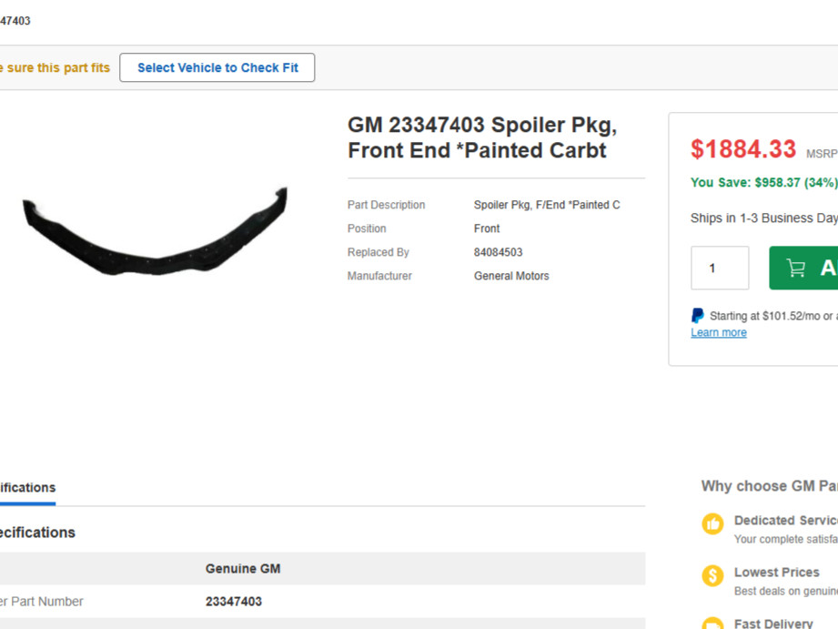 쉐보레 콜벳C7 정품 프론트립 (미사용신품) 이미지