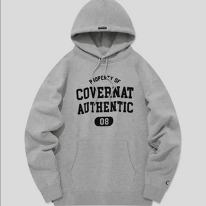 [새상품] M) 커버낫 컬리지 로고 후드티 멜란지 그레이