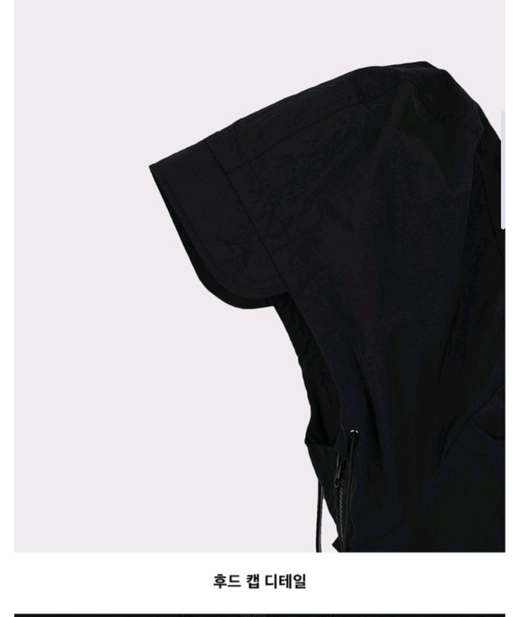 슬로우레코드하우스 나일론 후드 베스트 바스락 블랙 조끼--9