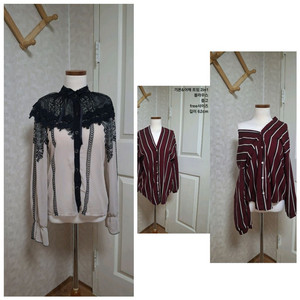 블라우스 패턴 줄무늬 오프숄더