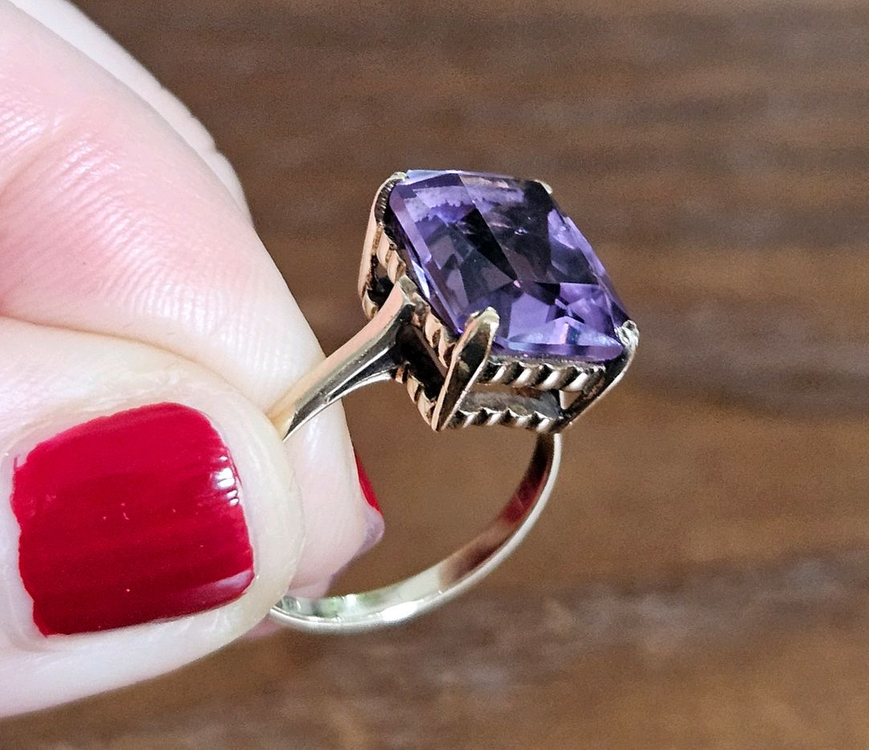 영국빈티지 1964년 런던제작 9k 자수정반지--0