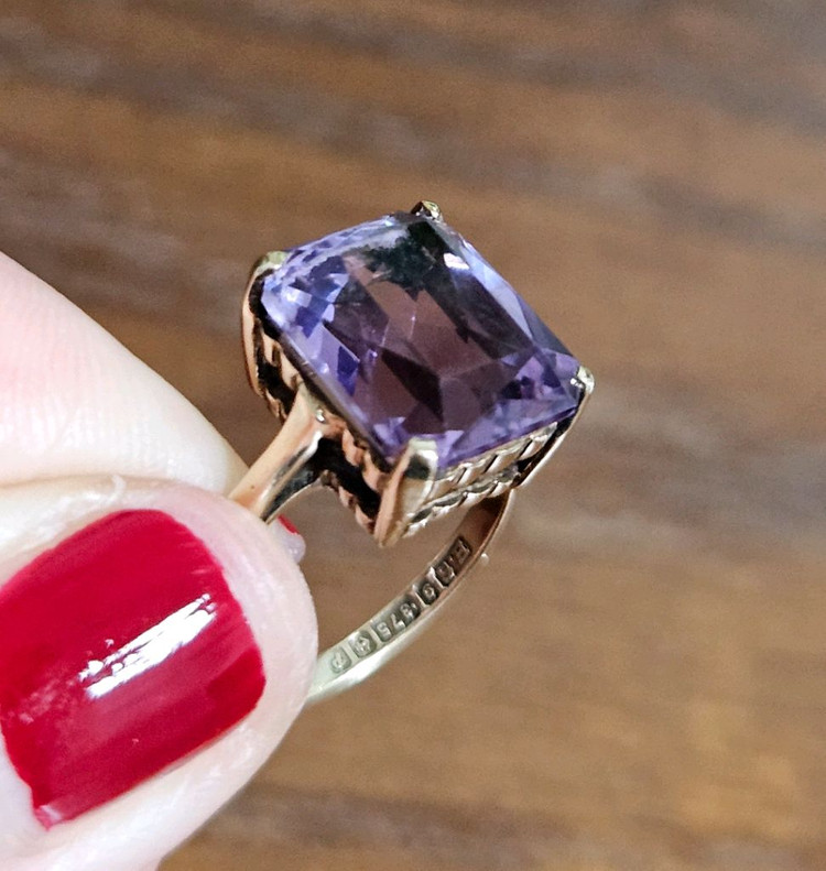 영국빈티지 1964년 런던제작 9k 자수정반지--7