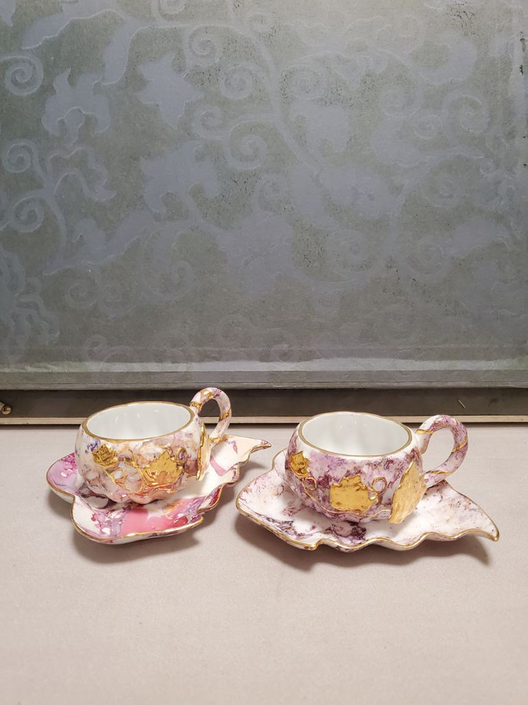 포슬린 아트 커피잔 4개 일괄--1