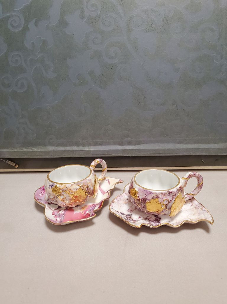 포슬린 아트 커피잔 4개 일괄--2