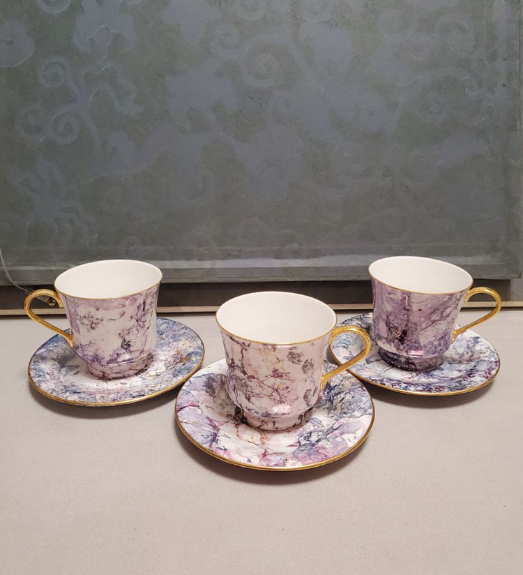 포슬린 아트 커피잔 4개 일괄--3