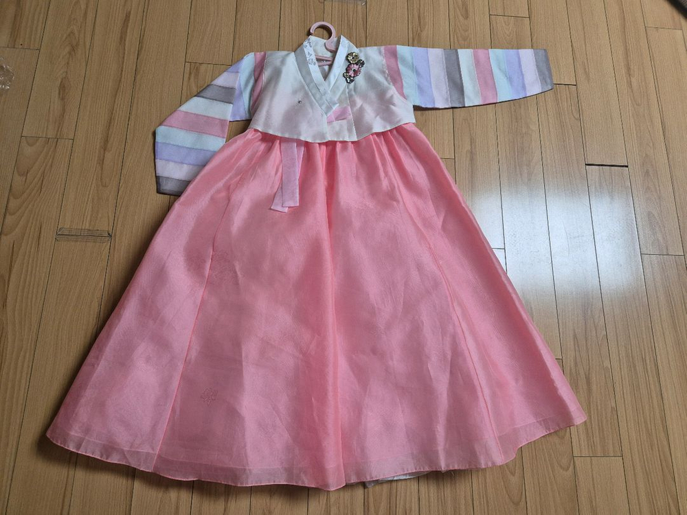 고급 여아 파스텔 핑크 한복 6호 &속치마 &복주머니(6~8세) 이미지