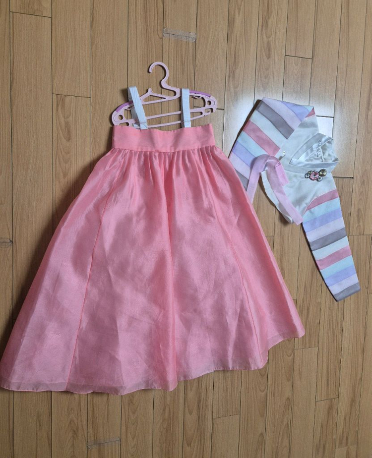 고급 여아 파스텔 핑크 한복 6호 &속치마 &복주머니(6~8세) 이미지
