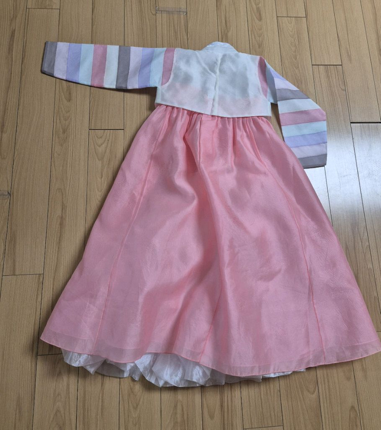 고급 여아 파스텔 핑크 한복 6호 &속치마 &복주머니(6~8세) 이미지