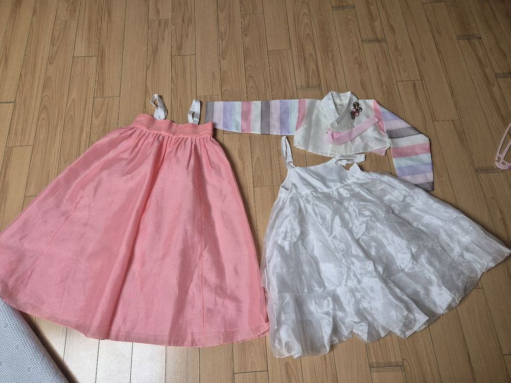 고급 여아 파스텔 핑크 한복 6호 &속치마 &복주머니(6~8세) 이미지