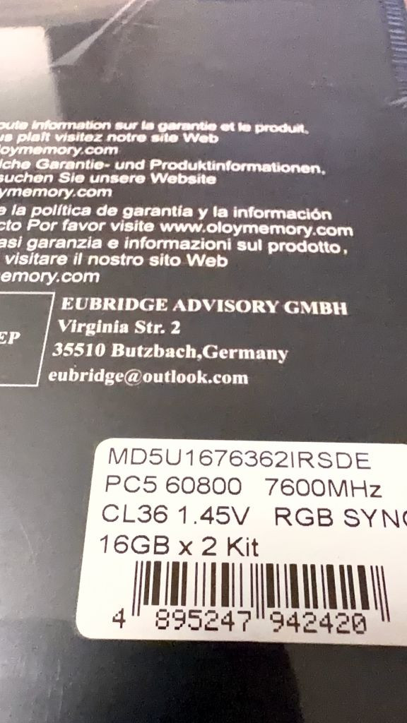 OLOY DDR5 7600Mhz CL36 메모리 램 32gb(16*2)--1