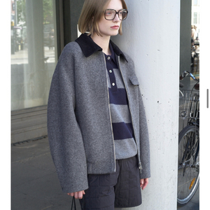 앤유 벨비컴 배색 카라 블루종 자켓 그레이 1사이즈 새상품