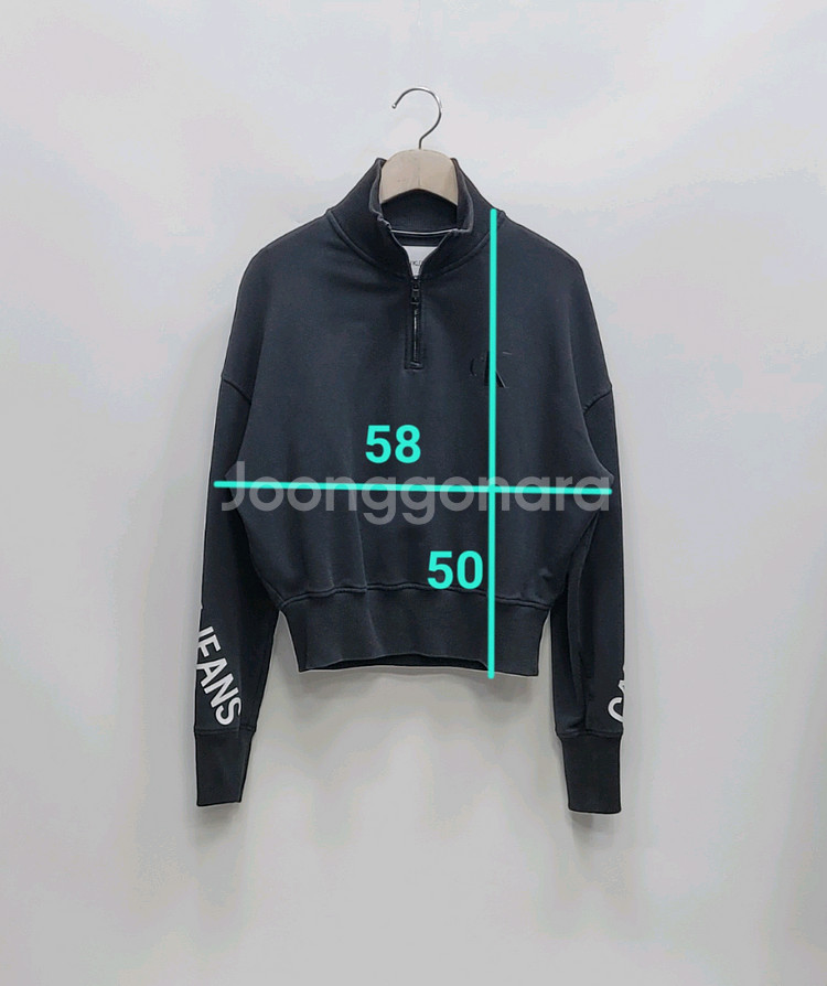 캘빈클라인 22FW 세미 크롭 하프 집업 맨투맨 / 여 XS 블랙--9