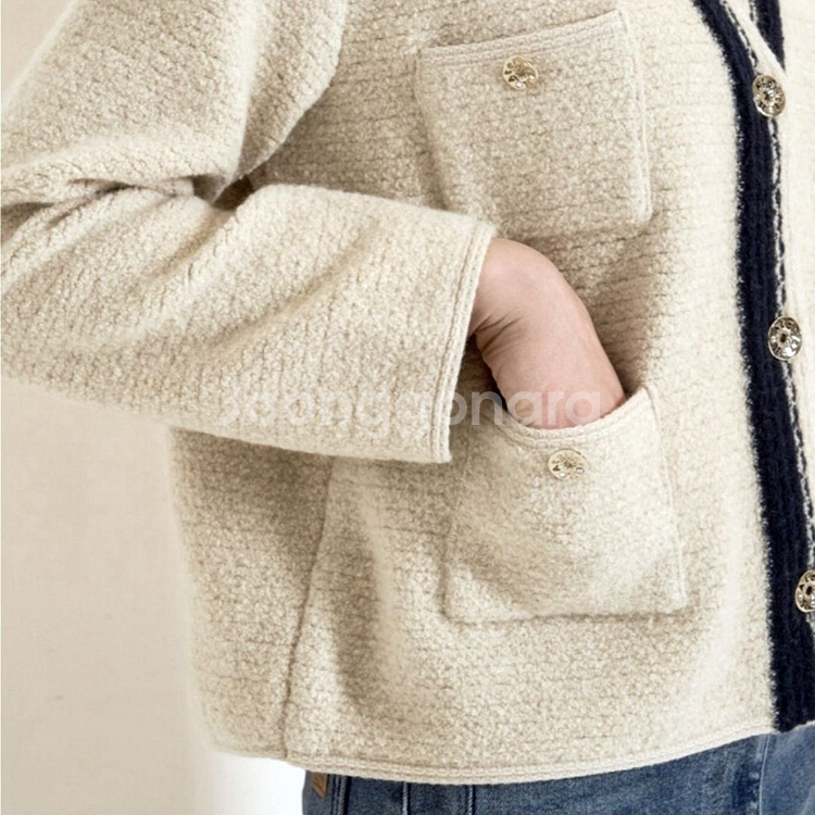 SJSJ 캐시미어 블렌드 컬러 라인 니트자켓 프리사이즈--2