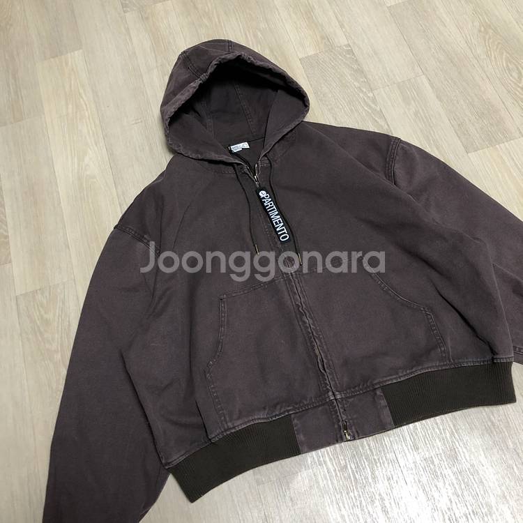 (L) 새상품 파르티멘토 VTG 워시드 워크 후드 집업 브라운--2