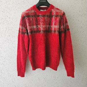 M) 까르뱅 레드 체크 패턴 알파카모헤어 혼방니트 정품