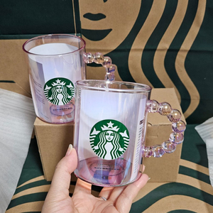 새상품S급]스타벅스 밸런타인 핑크빔 핸들 글라스 395ml