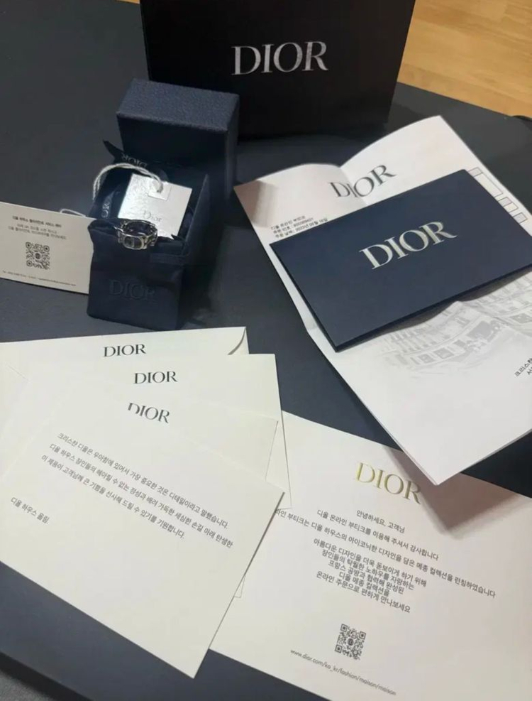 디올 CD아이콘 체인 링크 반지--3