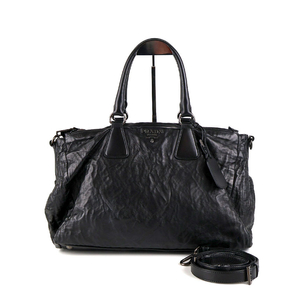 [중고명품다올] 프라다 나파 링클 가죽 토트 숄더백 블랙 BL0743