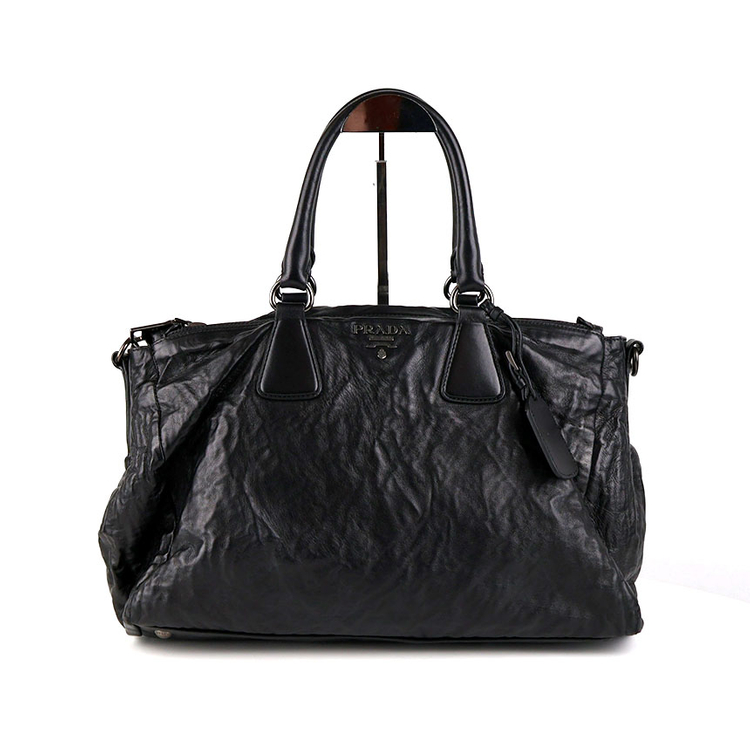 [중고명품다올] 프라다 나파 링클 가죽 토트 숄더백 블랙 BL0743--1