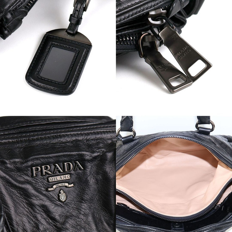 [중고명품다올] 프라다 나파 링클 가죽 토트 숄더백 블랙 BL0743--7