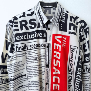 베르사체 빈티지 뉴스 페이퍼 프린트 긴팔 셔츠 존 갈리아노