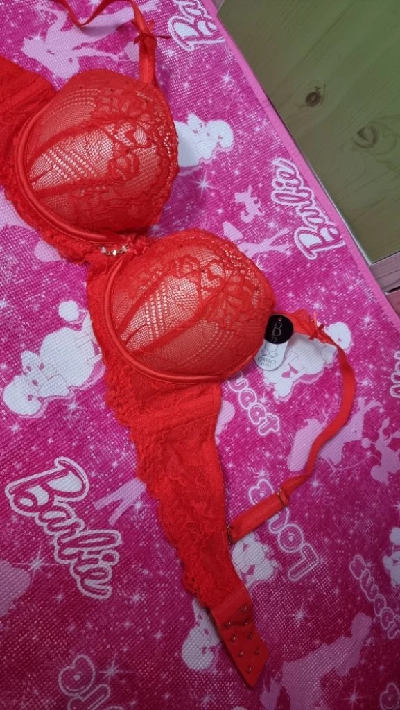 에블린 코랄레드 큐빅 레이스 브래지어 75B 이미지