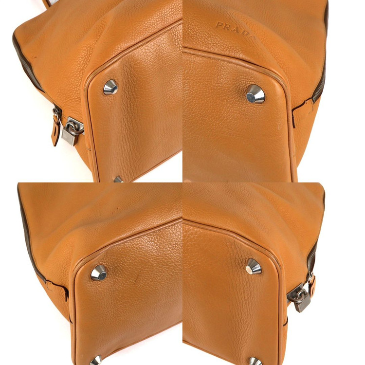 [중고명품다올] 프라다 사이드 삼각로고 가죽 돔 숄더백--4