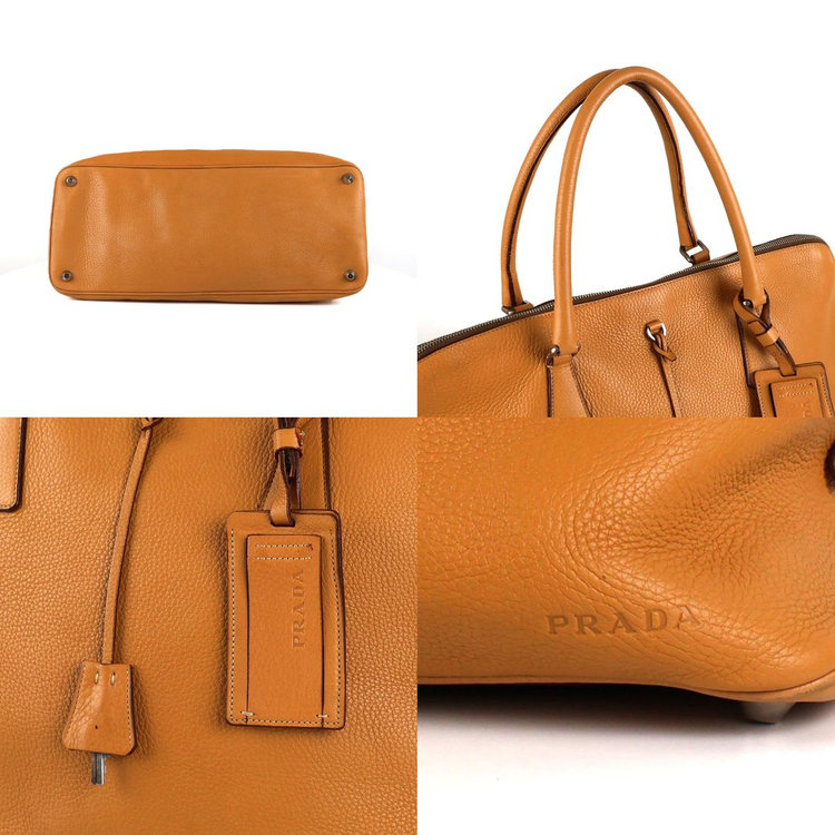 [중고명품다올] 프라다 사이드 삼각로고 가죽 돔 숄더백--5