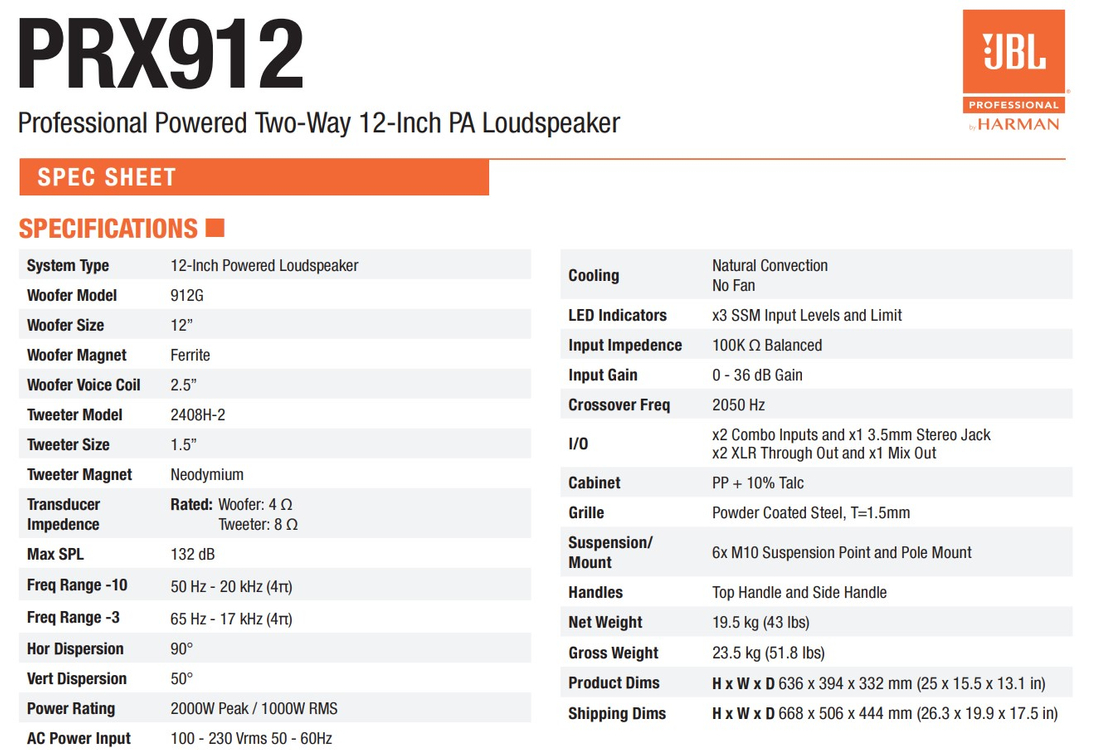 JBL PRX912 12인치 2000와트 액티브스피커 이미지