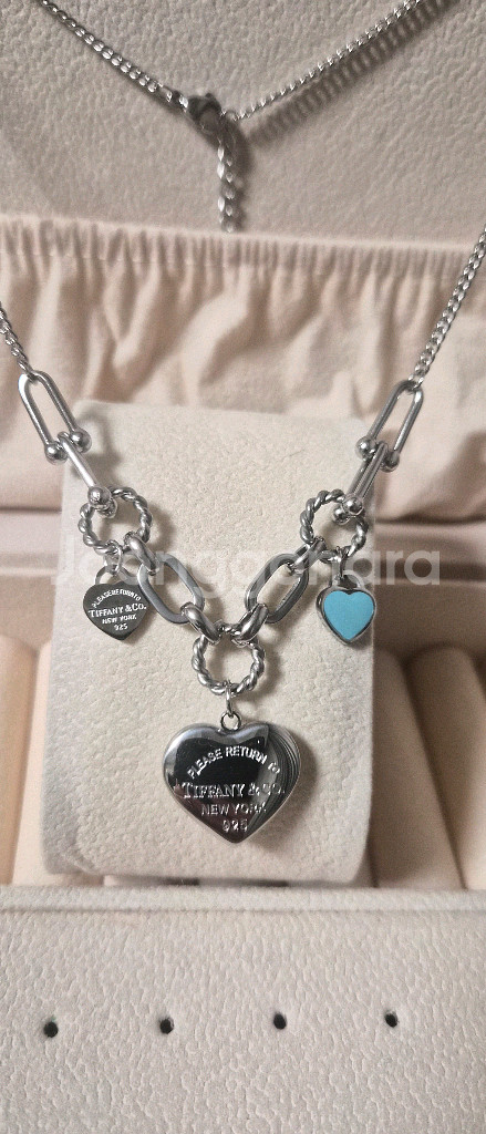 티스타일 민트통통하트 실버컬러 귀걸이 목걸이 세트 (새상품)--1