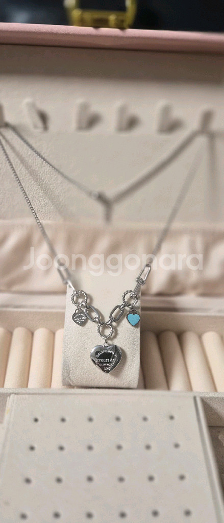 티스타일 민트통통하트 실버컬러 귀걸이 목걸이 세트 (새상품)--2