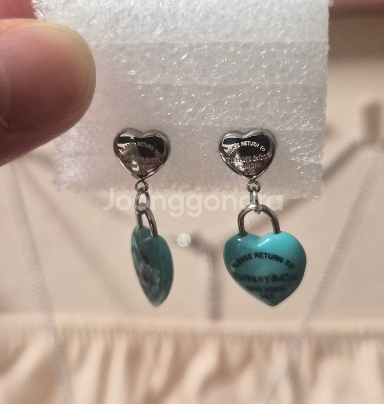 티스타일 민트통통하트 실버컬러 귀걸이 목걸이 세트 (새상품)--4