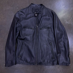 L 옴므 빈티지 양가죽 레더 싱글 라이더자켓 블랙 M