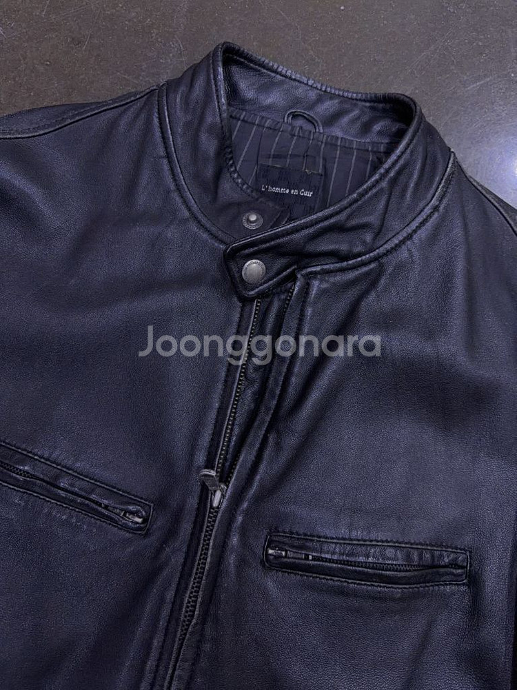 L 옴므 빈티지 양가죽 레더 싱글 라이더자켓 블랙 M--2