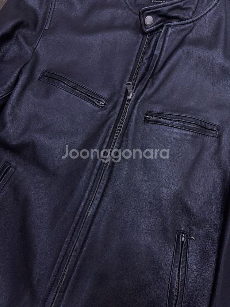 L 옴므 빈티지 양가죽 레더 싱글 라이더자켓 블랙 M--3