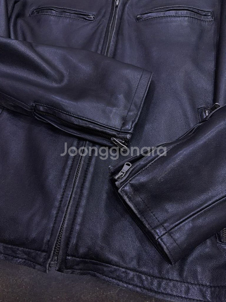 L 옴므 빈티지 양가죽 레더 싱글 라이더자켓 블랙 M--5