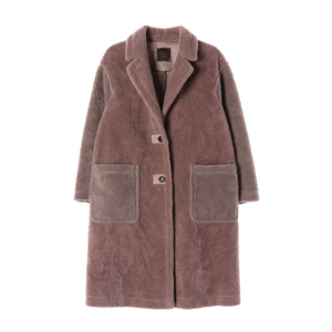 써스데이아일랜드 핑크 브라운 무스탕 테디베어 테리 롱 코트 이미지