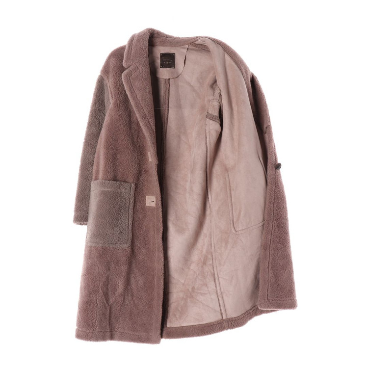 써스데이아일랜드 핑크 브라운 무스탕 테디베어 테리 롱 코트 이미지