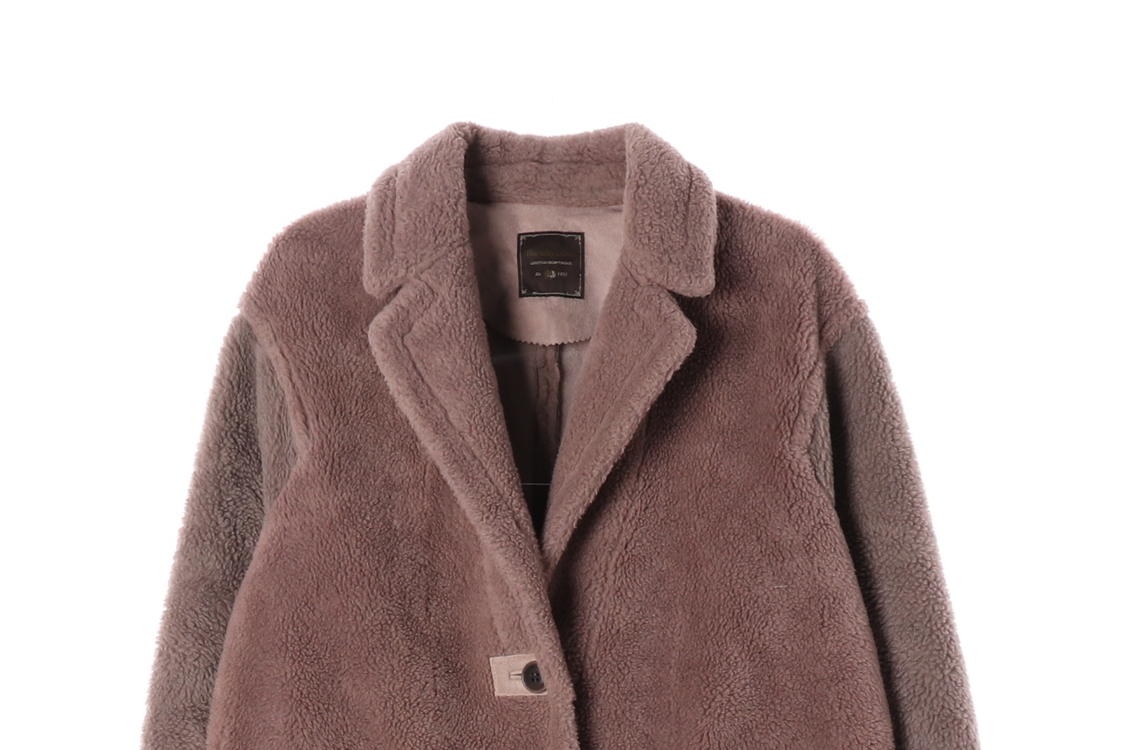 써스데이아일랜드 핑크 브라운 무스탕 테디베어 테리 롱 코트 이미지